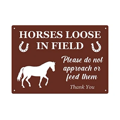 Image of Horses Loose In Field Sign, Do Not Feed or Approach Sign Choice of colours Green Brown, A4 Size, Weatherproof Outdoor Notice with Drill Holes. (Brown)