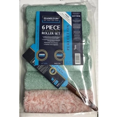 Image of 6 x Hamilton Perfection Paint Roller Sleeves 9&quot; 1.75&quot; &amp; Free Angled Brush (1541906 301)