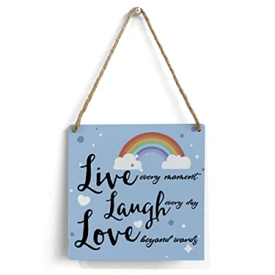 Image of Inspirational Live Laugh Love Wooden Sign Home Office Wall Decor 5 X Inch Every Moment Day Wood Rustic Hanging
