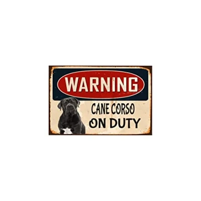 Image of Metal Sign Warning Cane Corso On Duty Retro Vintage Tin Poster Wall Art Decor 8x12 Inches