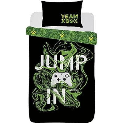 Image of CnA Stores Xbox Single Duvet Cover Set Reversible Black &amp; Green Gamers Bedding With Pillowcase