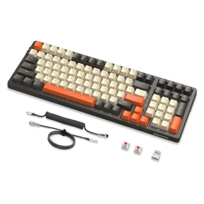 Image of MAMBASNAKE K8 3 Mode Mechanical Keyboard, 2.4G Wireless Bluetooth Gaming Keyboard with A Coiled Cable, 19 Backlit, Hot Swap Gasket Mount Colorful Red Switch for Laptop PC Mac Shimmer