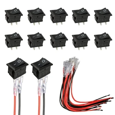 Image of HUAREW Mini Rocker Switch T85 KCD1 101 2 Pin SPST Toggle with Wiring Black (10 pcs)