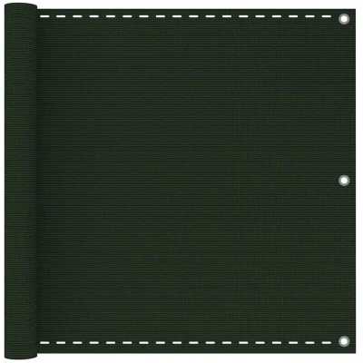 Image of vidaXL Balcony Screen Dark Green, 90x300 cm, HDPE Material, UV and Mould Resistant, Wind Water Permeable, Easy Installation, Includes Aluminium Eyelets PE Rope
