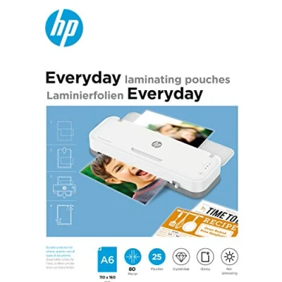 Image of HP Everyday A6 80 Micron Glossy Clear Hot Laminating Pouches (Pack of 25)