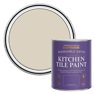 Image of Rust Oleum Beige water resistant Kitchen Tile Paint in Satin Finish Hessian 750ml
