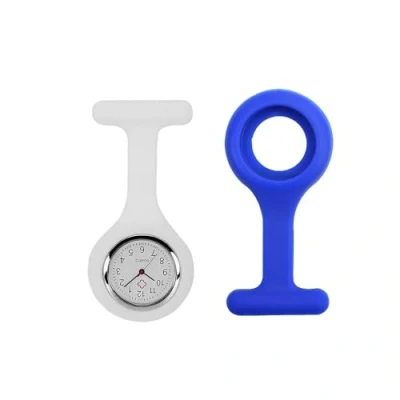 Image of TRIXES Silicone Nurse Fob Watch with Brooch White Extra Replacement Navy Blue Case