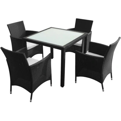 Image of Vidaxl 5 Piece Outdoor Dining Set with Cushions Poly Rattan Black