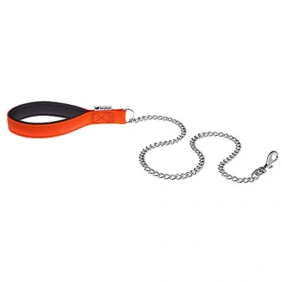 Image of Ferplast DAYTONA GM Extra Strong Dog Lead Soft Padded Handle Metal Chain Italian Design 100 x 2.5 cm, Orange