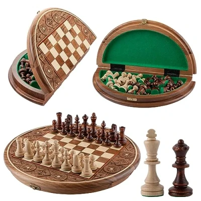 Image of Master of Chess Wooden Set with Pieces “RUBY 35 cm / 14 in Handcrafted Portable Board Game for Adults and Kids