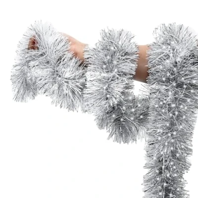 Image of 5m Christmas Tinsel Garland Metallic Twist Parade Floats Xmas Tree Decorations Shiny Sparkly Ceiling Hanging Silver