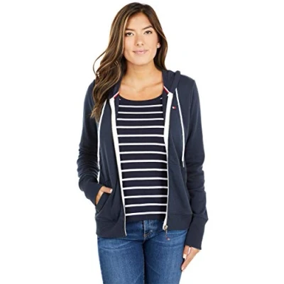Image of Tommy Hilfiger Women&#039;s French Terry Zip Hoodie Solid Hooded Sweatshirt, Sky Captain, L UK