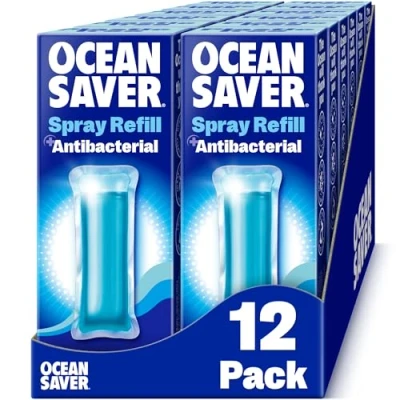 Image of OceanSaver Eco All Surface Cleaner 12 x 10ml EcoDrop Refills Powerful Just Add Water Antibacterial Purpose &amp; Disinfectant Spray Plastic Free, Plant Based Cruelty Free Ocean Mist Scent