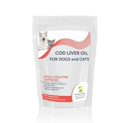 Image of Cod Liver Oil 300mg for Pets with Vitamin A and D3 Omega 3 EPA DHA Fish 90 Capsules Petrition Dogs Cats