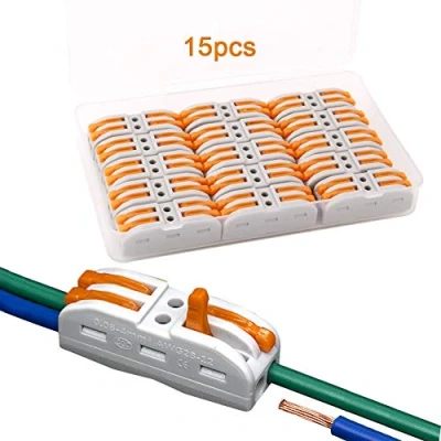 Image of QitinDasen 15Pcs SPL 2 Lever Nut Wire Connector, in out 4 Ports Conductor Compact Connector