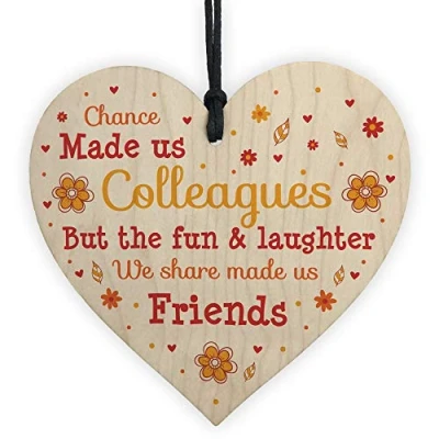 Image of RED OCEAN Wooden Heart Chance Made Us Colleagues Friendship Gift Thank You Leaving
