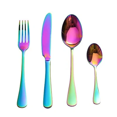 Image of LEKOCH Colorful Rainbow 4 Piece Stainless Steel Cutlery Flatware Set for 1