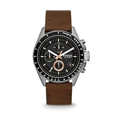 Image of Fossil Watch for Men Decker, Quartz Chronograph Movement, 44 mm Silver / Steel Stainless Case with a Leather Strap, CH2885
