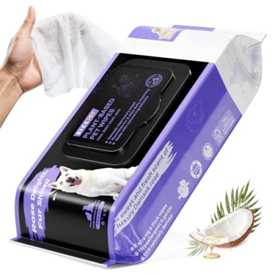 Image of HICC Pet Cleaning Deodorizing Wipes for Dogs &amp; Cats, Vet Recommended Nourishes Smoothes Fur Grooming with Fermented Coconut Oil (100 Counts (Thicken), Rose)