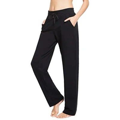 Image of BALEAF Women&#039;s Active Yoga Sweatpants Slight Fleece Open Bottom Lounge Sweat Pants Jogger Side Pocketed Black S