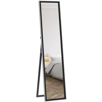Image of HOMCOM Full Length Mirror, 37 x 157cm Wall Mounted, Leaning, Free Standing Framed Body Mirror for Living Room, Bedroom, Black