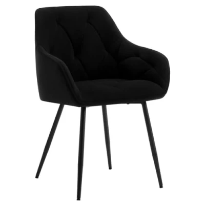 Image of WOLTU Dining Chair Kitchen Upholstered Living Room with Backrest, Armrests, Metal Legs, Ergonomic for Lounge, Office, Dressing Table Chair, Velvet, Black