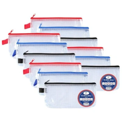 Image of DL Tuff Bag Zip Wallet Clear Plastic Wallets Zipped Pouch File Pencil Case Folder Water Resistant Reinforced Heavy Duty Mesh Bags (DL 12 Pack)