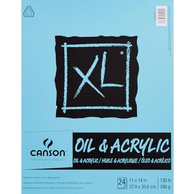 Image of Canson XL Series Oil and Acrylic Paper Pad, Bleed Proof Canvas Like Texture, Fold Over, 136 Pound, 11 x 14 Inch, White, 24 Sheets, 0, 11&quot;X14&quot;