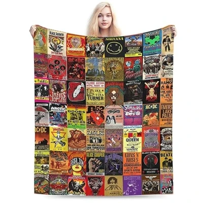 Image of ATOurDealss Rock Band Collage Blanket Soft Cozy Fleece Throw Plush Lightweight Warm Fuzzy Flannel Blankets and Throws for Couch Sofa Bed 60&quot;X50&quot;