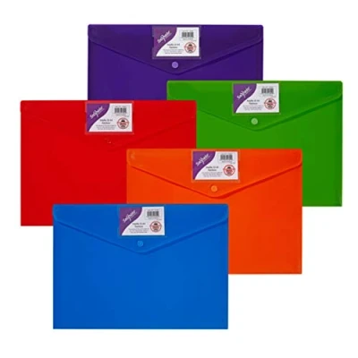 Image of Snopake A4 Rainbow Polyfile ID Popper Wallet Assorted [Pack of 5] Ref: 15787,330x240mm