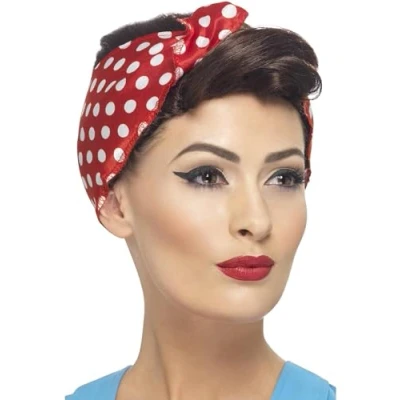 Image of Smiffys 40s Rosie Wig, Brown with Headscarf, 1940&#039;s Wartime Fancy Dress, 1940s Dress Up Wigs