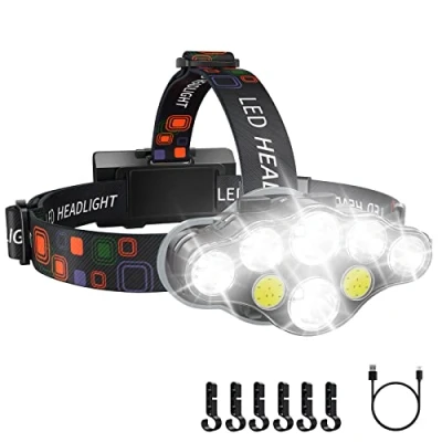 Image of MAFSEUT Rechargeable Headlamp, 8 LED 18000 High Lumen Bright Headlamp with Red Light, IPX4 Waterproof USB Headlight, Head Lamp, Modes for Outdoor Running Hunting Hiking Camping Gear