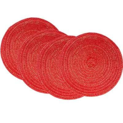 Image of SCF2017 18CM Round Woven Cotton Yarn Placemats Heat Resistant Table Mats Set of 4,Red