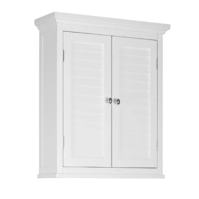 Image of VERSANORA Teamson Home Wooden Bathroom Wall Cabinet, Removable Storage Double Louvered Doors, White, Glancy Collection