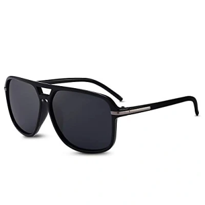 Image of LumiSyne Polarized Sunglasses Mens Fashion Driving Ultralight Square Frame Double Bridge UV 400 Protection Goggle Outdoor Travel Glasses Case