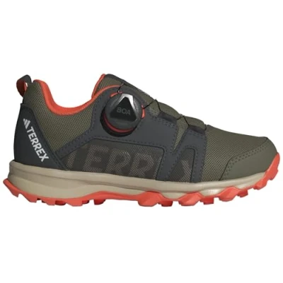 Image of Adidas Terrex Agravic BOA Trail Unisex Hiking shoes for kids, Size: 11K, Olive strata/wonder beige/semi impact orange Textile/synthetics