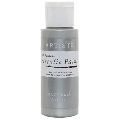 Image of Artiste Acrylic Paint 59ml 2Oz Metallic Silver, Quick Drying Professional Art, Craft and Hobby Artists Paint, Vibrant Colour, Water Based Paints Cover All Surfaces with Ease, Ideal for Travel