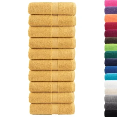 Image of vidaXL Cotton Guest Towels 10 pcs Gold 100% Ring Spun 600gsm 30x50 cm OEKO TEX Certified Machine Washable