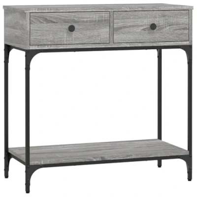 Image of vidaXL Engineered Wood &amp; Metal Frame Console Table Grey Sonoma Rectangular Hallway Entry with Storage Drawers Shelf