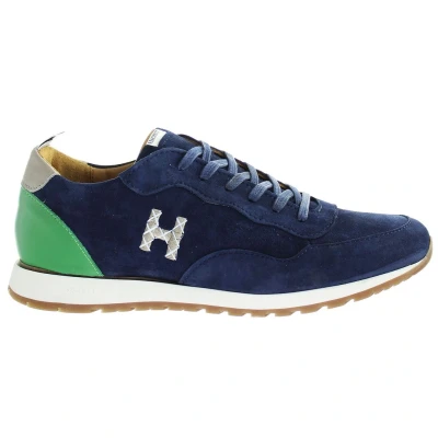 Image of Hackett London Spoiler Mens Navy Trainers Blue Leather Size UK 7