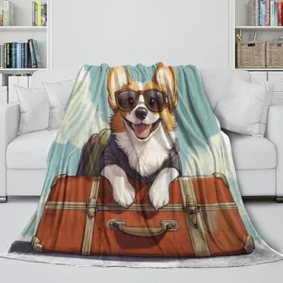 Image of RNDKAUUIE Corgi Blanket 3D Printed Fleece Blankets Adults Kids Super Flannel Throw with Anti wrinkle Soft Warm 50x60inch(127x152cm)