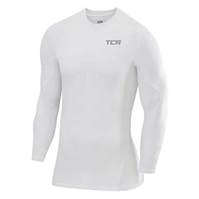 Image of TCA Men&#039;s SuperThermal Compression Base Layer Top Long Sleeve Thermal Under Shirt Pro White, XL