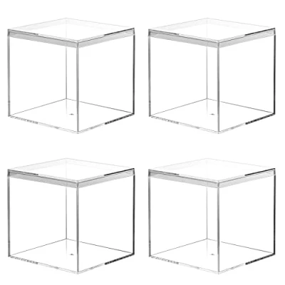 Image of Kamehame Acrylic Display Box with Lid Clear Small Boxes 4 Pcs 10 x cm / 3.9 3.9&#039;&#039; Square Cube Storage Containers Organiser for Candy Pill Jewelry Makeup and Gift