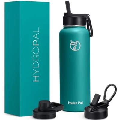 Image of HydroPal Vacuum Insulated Stainless Steel Water Bottle, 1200ml/1000ml/750ml 2 Lids (Straw Lid and Spout Lid), Straws Bottle for 12 Hours Hot &amp; 24 Cold Drinks, Great Work, Travel
