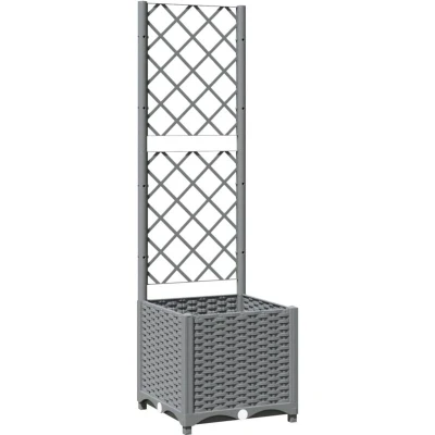 Image of vidaXL Garden Planter with Trellis Light Grey 40x40x136 cm PP
