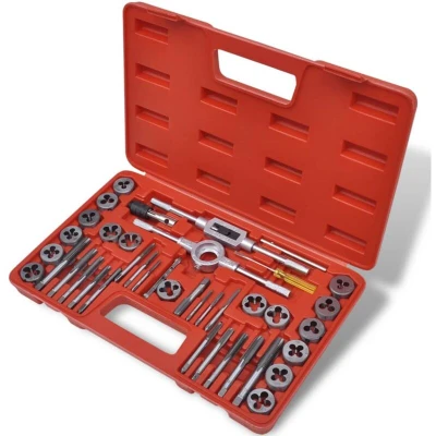 Image of vidaXL 40 pcs Carbon Steel Tap and Die Set with Case Automotive General Mechanic Workshop Use Thread Cleaning Cutting