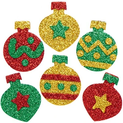 Image of Baker Ross AX312 Christmas Bauble Glitter Foam Stickers Pack of 96, Kids Stickers, Ideal for Arts and Crafts Projects, Great Card Making Scrapbooking