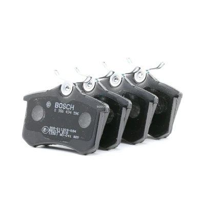 Image of 425322, 425398 Brake pad set BOSCH 0 986 494 596 Low Metallic with mounting manual, anti squeak plate, bolts/screws VOLKSWAGEN: Eos, GOLF 6