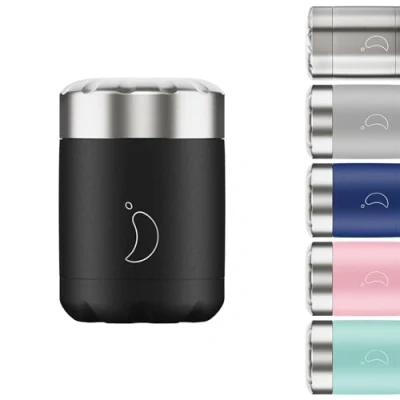 Image of Chilly&#039;s Food Pot Leak Proof, Premium Stainless Steel Reusable Container Double Walled Insulated for Hot or Cold Lunch Storage Black 300ml