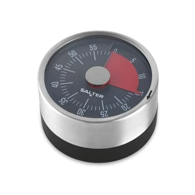 Image of Salter Magnetic Mechanical Timer base, 60 Minute Timer, No Batteries Needed, Countdown Markers, Stainless Steel, Egg Kitchen Perfect for Baking, SA00626FEU7